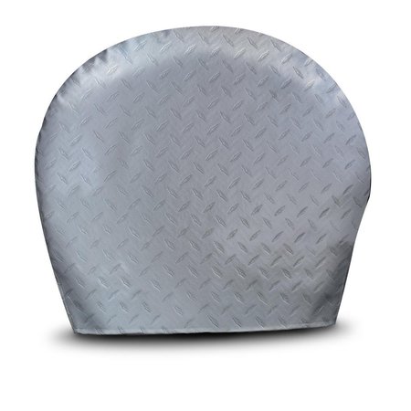 OLYMPIAN ATHLETE 40 - 42 in. Silver BUS Diamond Plated Steel Vinyl Tyre Gard Wheel Cover - Set of 2 OL2604077